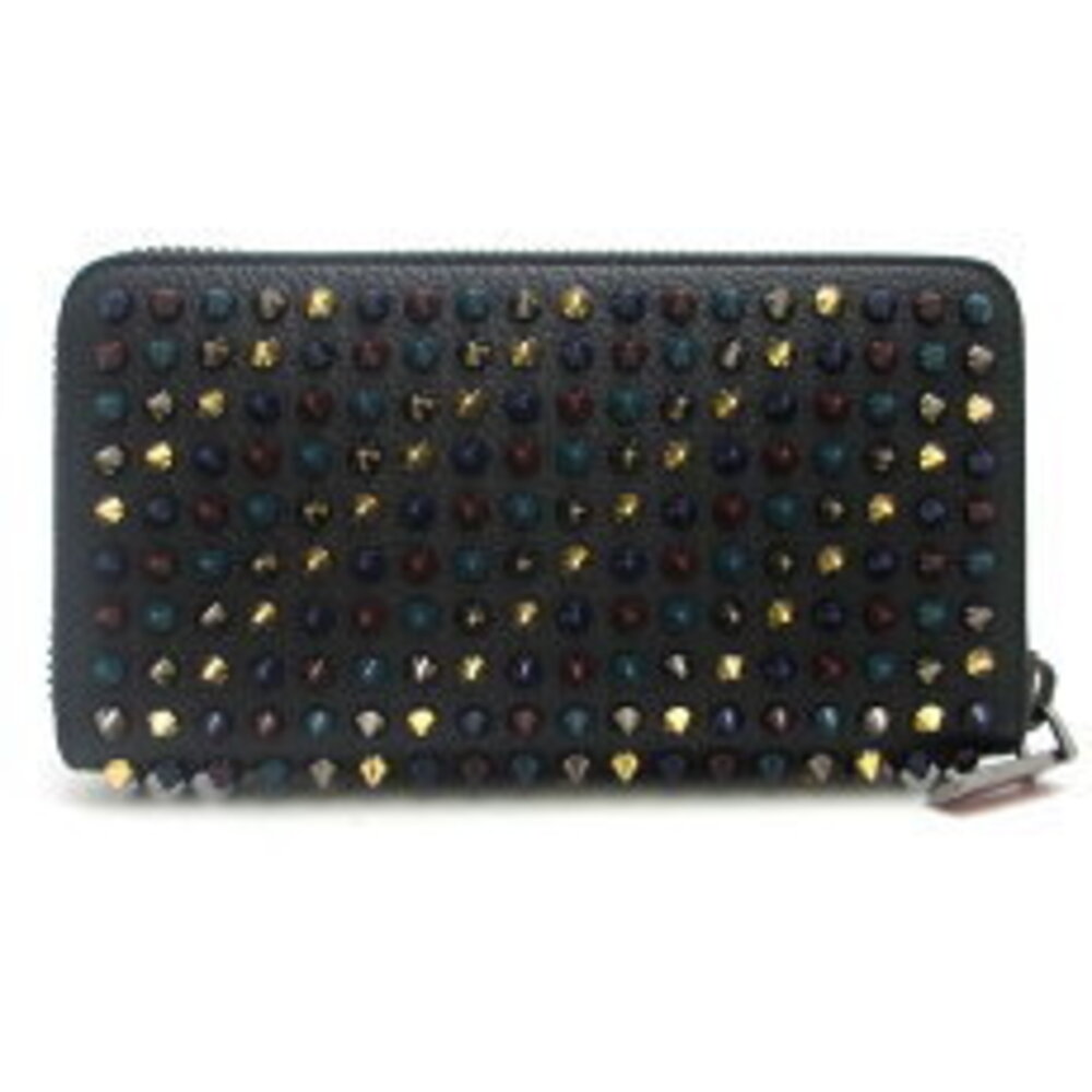 Christian Louboutin Zip Long Wallet Panetone Spike Calfskin Multi Black - Picture 2 of 9